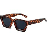 AIEYEZO Square Sunglasses for Women Men Square Thick Frame Sun Glasses Simple Designer Style Shades (Leopard/Grey)