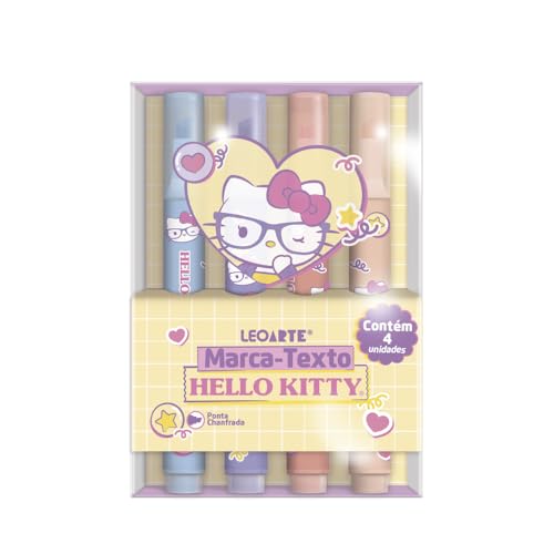 MARCA-TEXTO HELLO KITTY - ESTOJO C/ 4 CORES LEOARTE