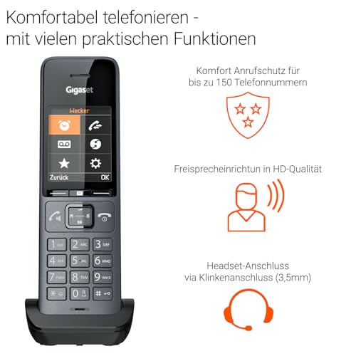 Gigaset Comfort 520HX Duo - 2 DECT-Mobilteile mit Ladeschale - Fritzbox-kompatiel, Schnurloses Telefon für Router & DECT-Basis, titan-schwarz [Kompatibel in DE, IT, FR, NL, BE, CHE, AUT] [Ohne Basis]