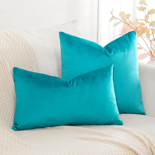 Miniatura 7 de Artscope Fundas De Cojines De Terciopelo Decorativas Cuadradas Color Solido 30x50cm Para Decoración Del Hogar Sofá Dormitorio Coche Turquesa