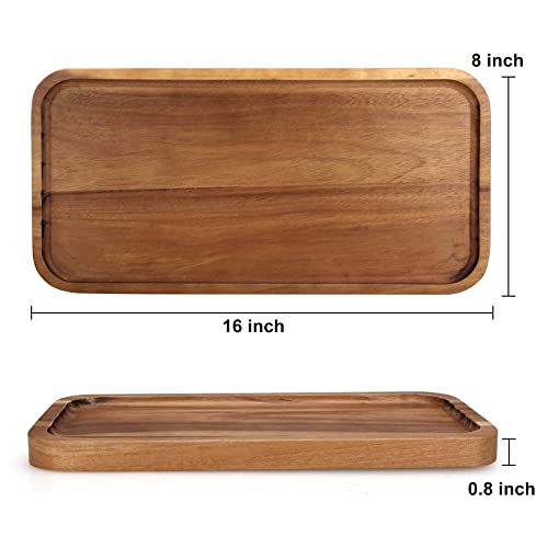 2 Pcs Rectangular Wooden Platters For Food Party Appetizer Fruit Serving Tray For Decor 16" X 8" Large Acacia Wood Cheese Charcuterie Board Rectangle Cake Snack Plates Kitchen Dishes Platter #TOP4