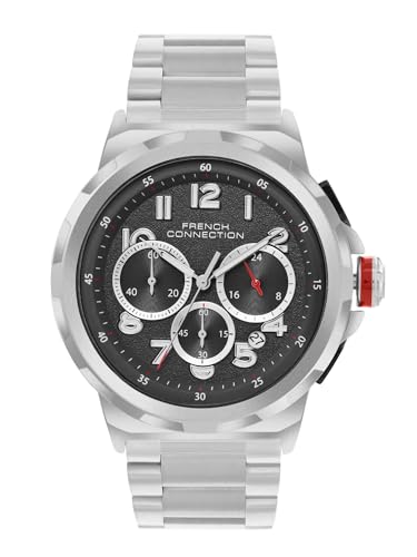Image of French Connection L'Aigle Chronograph Date Black Round Dial Stainless Steel Strap | Casual | Premium | Texture Feature Wrist Watch for Men - FCM04BSM