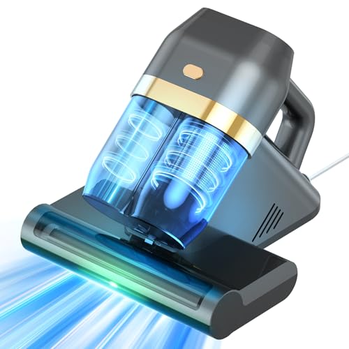 Kizivion Aspirateur Matelas Anti Acariens, Aspiration 16 KPa/500W, Lumière UV-C 253,7 nm, Vitesse de Rotation 40000 TR/Min, Filtre HEPA et Dépoussiéreurs Doubles,Convient aux Lits et aux Canapés