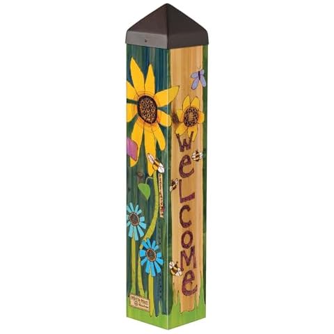 Studio M Art Pole, PVC Weather Resistant Pole with Vinyl Bowl 20 inches Tall Outdoor Decoration for Gardens, Patios, Yards, Landscaping and Birding Accessories, Welcome Cover
