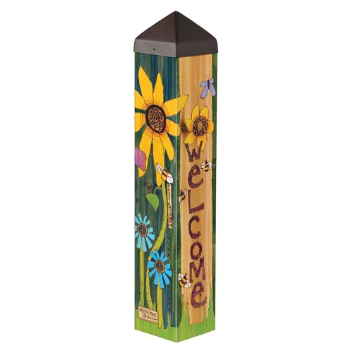 Studio M Peace Garden Art Pole Inspirational Meditation Outdoor Decorative Garden Post - Made in The USA, 20 Inches Tall, Multicolor