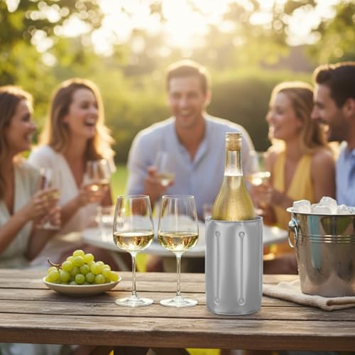 Miniatura 2 de Com-Four 2x Enfriador De Botellas Para Llevar - Funda Enfriadora De Vino Con Cierre Rápido - Funda Refrigerante Para Enfriar Cerveza, Vino Y Refrescos - Enfriador De Champán 02 Piezas - Gris