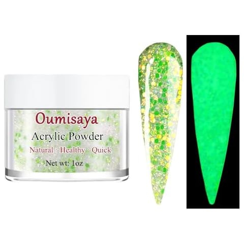 OUMISAYA Glow in the dark Glitter Nail Acrylic Powder Green Color 1OZ (APG020) Cover
