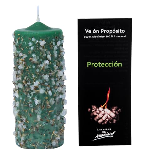 Vela de Protección con Sales y Resinas – Vela Esotérica Artesanal Verde 5,5x14 cm...