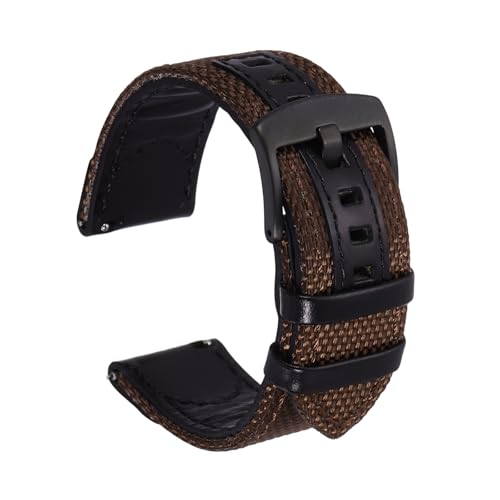 HARFINGTON Nylon Watch Band 22mm Genuine Leather Quick Release Watch Straps Replacement Bands for Men Women, Brown-Black