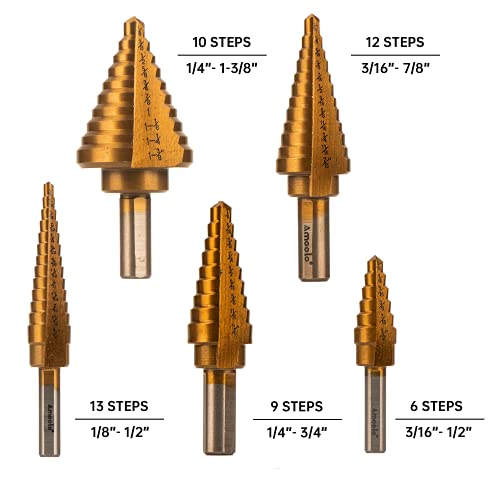 Amoolo AST1909-5PCS Titanium Step Drill Bit Set thumb #1