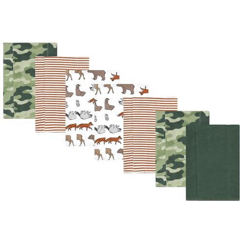 Image of Luvable Friends Hudson Baby Flannel Burp Cloths 7pk, Woodland Animal Adventure