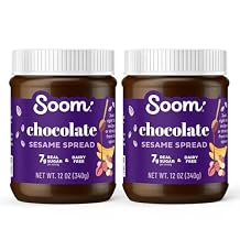 Soom Foods شوكولاتة سمسم منتشرة - 12 أونصة 2 عبوة | مصنوع من 3 مكونات، سكر منخفض، خالي من الألبان، بدون مكسرات، بدون جلوتين، خالي من زيت النخيل | 5 جرام بروتين | أفضل لك شوكولاتة تاهيني منتشرة