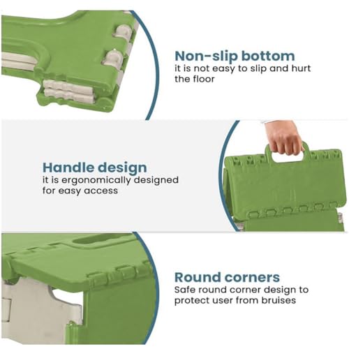 Image of Slim Portable Folding Stool Lightweight Non-Slip Plastic Step Stool with Carry Handle - Foldable, Portable & Space-Saving Design