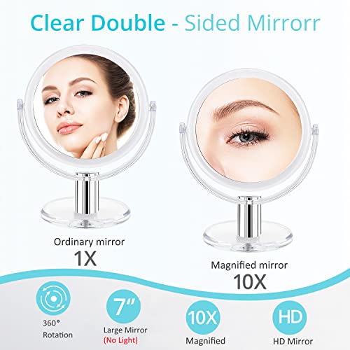 Fabuday Magnifying Makeup Mirror Double Sided 7 Inch Tabletop Mirror With 1X & 10X Magnification, Magnified Desk Mirror For Makeup, Cosmetic Vanity Mirror With Stand And 360° Rotation, Acrylic #TOP1