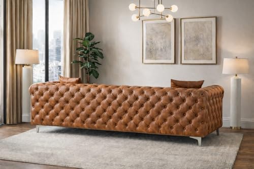 Image of Luxury Sofa Set Luxury Chesterfield Sofa in for Home Living Room & Office (3 Seater Brown)