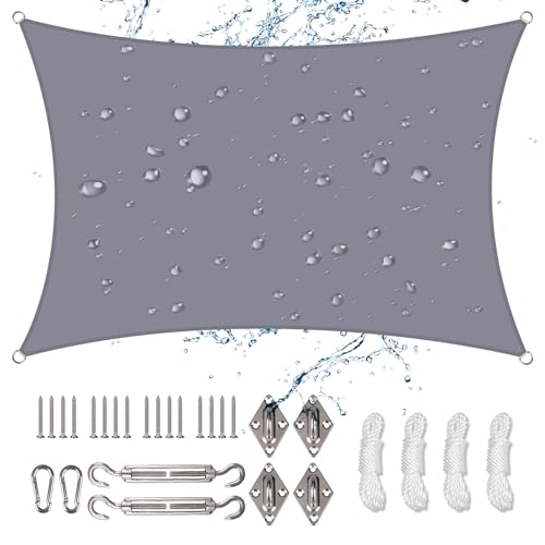 NAKIHOUSE Sun Shade Sail 2m x 4m Rectangle Waterproof Sunscreen Awning Canopy with Fixing Kit 95% UV Block Sun Shades for Outdoors, Garden, Patio, Yard, Party (Light Grey)