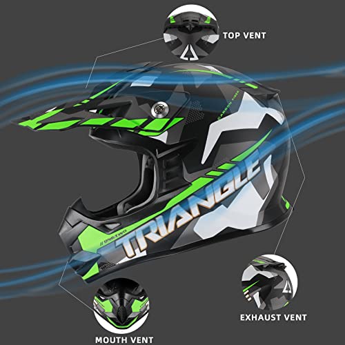Triangle Youth Offroad Motocross Helmet Atv Dirt Bike Motorcycle Helmets Dot Approved (Large, Matte Green) #TOP4