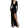 Vivicastle Women's USA Sexy Long Sleeve Tulip Wrap Slit Front Full Long Maxi Dress (Large, Black)