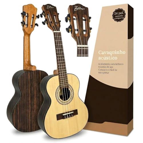 Cavaquinho Acústico Zaidan's 24' Tampo Solid Spruce Corpo Rosewood Braço Mahogany 4 Cordas Aço Acabamento Fosco Instrumento para Samba Pagode Estudo e Performance