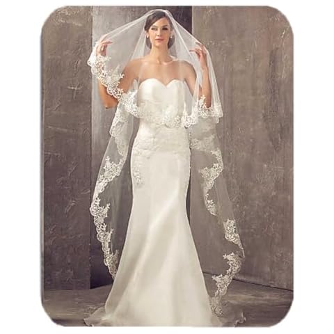 Unsutuo Cathedral Wedding Veil 1 Tier Lace Applique Bridal Veil Long Tulle Veil with Comb for Women and Bride (White) Cover