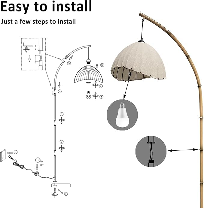 Lampadaire LED variable bohème rétro avec base en marbre stable - 8