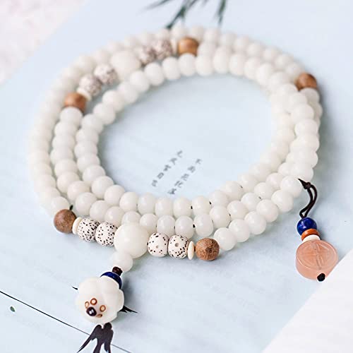 Bracelet extensible naturel Bodhi Jade Blanc 108 Bouddha perles