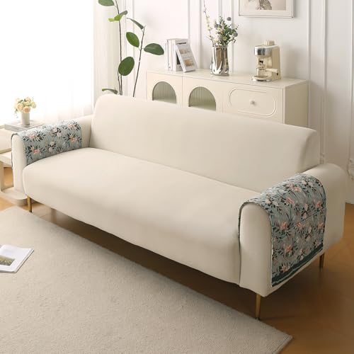 Image of HOKIPO 'Florentina Series' Premium Holland Velvet Sofa Arm Cover with Foam Filling & Anti Slip Backing | 2 Pcs | Magnolia Green (IN-876-V1*2S)