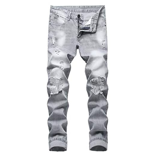 LZLER Mens Ripped Jeans,Distressed Destroyed Slim Fit Straight Leg Denim Pant with Holes(Light Grey 870,34)