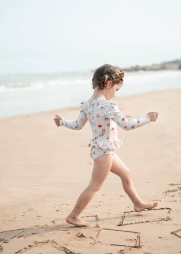 Image of Girls One Piece Swimsuits Zipper Rash Guard Long Sleeve Bathing Suit with Ruffle Hem UPF50+