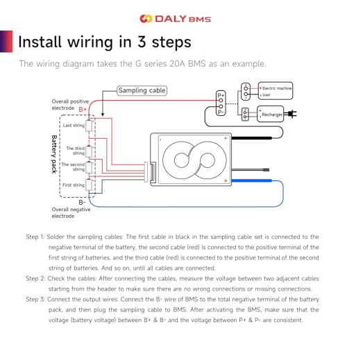 DALY 3S-24S BMS 15A bis 200A Schutzplatine mit Ausgleichsdraht und Temperatursensor für Lithium-Akkupack（Li-ion 10S 36V,20A）
