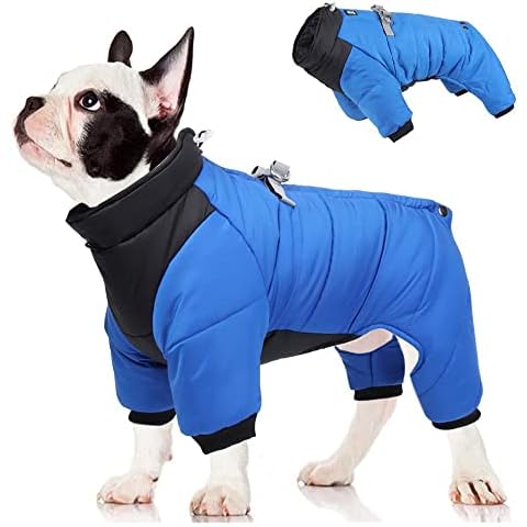 pawstrip Dogs Waterproof Coat With Legs Winter Warm Puppy Puffer Jacket Cold Weather Dogs Clothes Windproof Pet Snowsuit for French Bulldog Chihuahua Medium Small Dog Outfits with D-ring Cover