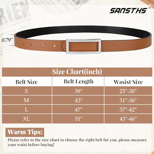 SANSTHS Skinny Reversible Belts for Women, Two-in-one Women Thin Belt for Dresses Jeans Pants with Gold Buckle