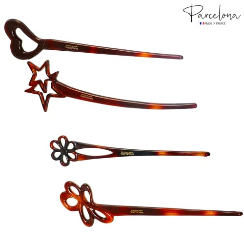 Parcelona French Lavish Tortoise Shell Set Of 4 Celluloid Large Bun Hair Pin Sticks For Women #TOP3