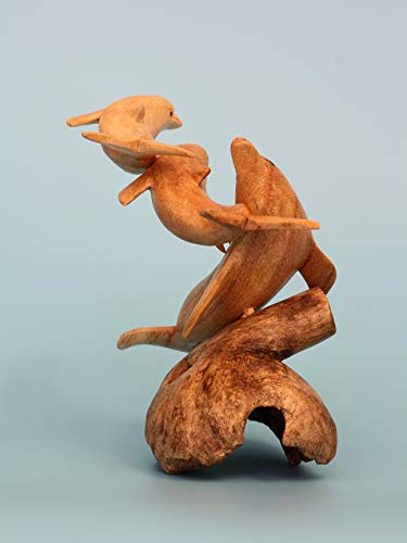 G6 Collection Wooden Hand Carved Dolphin Statue Sculpture Wood Decorative Home Decor Accent Figurine Handcrafted Handmade Seaside Tropical Nautical Ocean Coastal Decoration (3 Dolphins) #TOP3