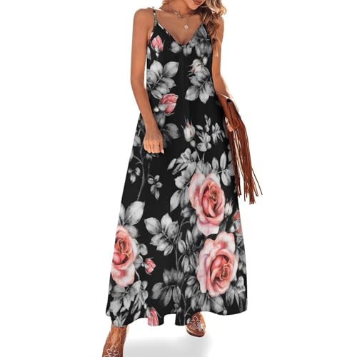 Robe longue fleurs rouges sans manches idéale pour vos vacances et sorties plage