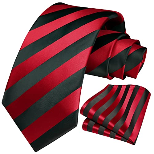 Image of HISDERN Mens Tie Striped Ties and Handkerchief Set Business Formal Woven Pocket Square Wedding College Stripe Necktie