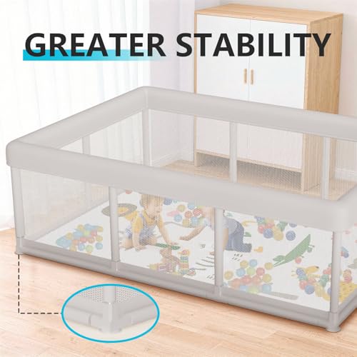 Image of Hiaksedt Baby Playpen 74x50 in PlayPen for Babies and Toddlers, Large Play Yards for Indoor & Outdoor with Zipper Gates, Breathable Mesh with Mat