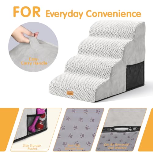Image of Topmart High Density Foam Dog Steps 4 Tiers, Extra Wide Deep Pet Steps | Non-Slip Dog Stairs Ramp for Bed, Soft Foam Cat Ladder, Best for Older Injured, Older Pets, Cats with Joint Pain
