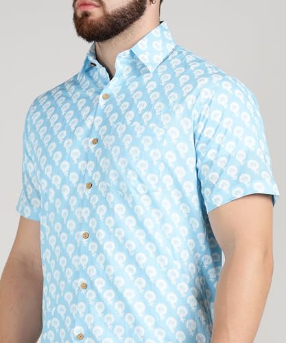 Image of BLOCKS OF INDIA Cotton Hand Block Print Half Sleeves Summer Shirt for Men