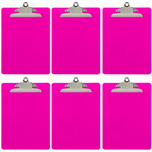 Trade Quest Plastic Clipboard Opaque Color Letter Size Standard Clip (Pack of 6) (Pink)