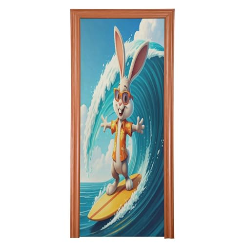 FLildon Rabbit Surfing Door Cover Decoration, Party Accessory Porch Decor for Festive Ornament Room Door Covers 35 x 79 Inch