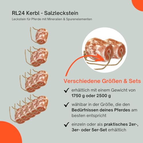 RL24 - Kerbl Salzleckstein – Leckstein für Pferde mit Mineralien & Spurenelementen – Pferdeleckerlis aus 100% Bergkristallsalz – Mineralleckstein mit Kordel – Zusatzfutter – 1 x 1750 g