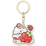 AXFEE Airtag Porte Clé, Mignon PU Étuis pour Apple AirTag, Portable Key Finder pour Clés Enfants Animaux de Compagnie, [ Porte- Clés Contrôle d'Accès] (Airtag non inclus) (Chat Fraise)