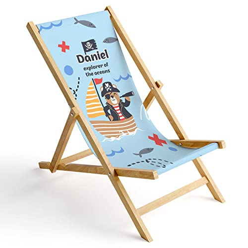 Ferocity Niños Tumbona Plegable de Madera Silla de Playa Personalizable Diseño Pirate Bear [119]