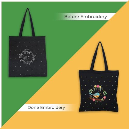 Image of picknMAKE Bag Tote Size Big, Girls College, use Office Women for Bags Tote Embroidery Stylish & Aesthetic DIY with Zip and Pocket Secured Inside Bag (Included Material All)