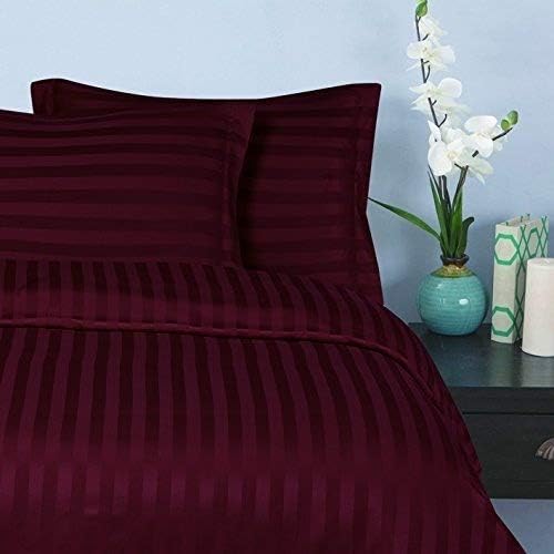 Elegance Linen Best, Softest, Coziest Stripe Duvet Cover Ever! 1500 Thread Count Egyptian Quality Luxury Wrinkle Resistant, King/Cal-King, Burgundy