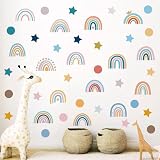 76 Pcs Rainbow Themed Wall Stickers Aesthetic Vinyl Wall Stickers for Kids Baby Girl Bedroom Home Classroom Decoration,Colorful Self-Adhesive Peel and Stick Rainbow Decals (Simple Style)