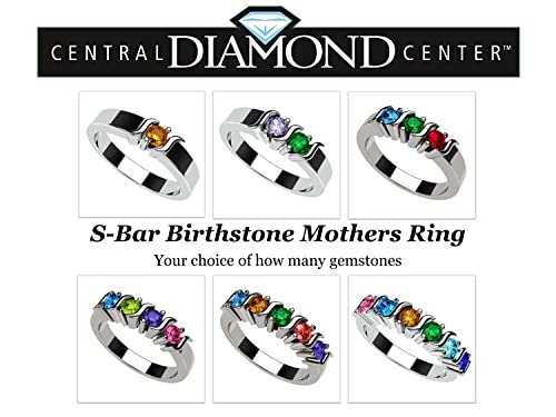 Central Diamond Center S-Bar Mothers Family Ring With 1 To 6 Simulated Birthstones - Sterling Silver - Size 7 #TOP2