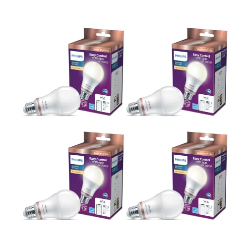 PHILIPS Smart LED 60W A19 Soft White Light Bulb 2700K, 800LM E26 Indoor, Control with Voice or App, Matter Compatible, Dimmable, 4 Pack by PHILIPS - Used condition - US$25.99