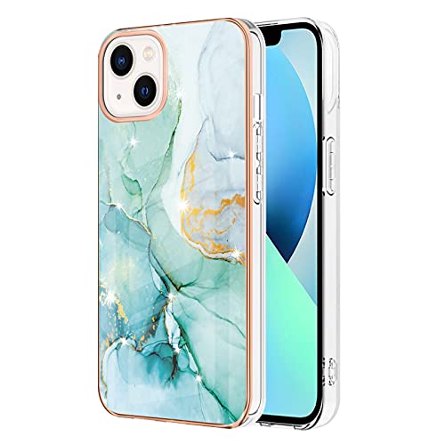IMIRST Basic Case Compatiable with iPhone 14 Plus IMD Soft TPU Silicone Bumper Matte Marble Scratch-Resistant Slim Protective Phone Case Back Cover for Apple iPhone 14 Plus,YBI Green